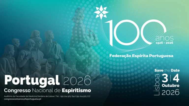 Cartaz do Congresso Nacional de Espiritismo 2026 e dos 100 anos da Federação Espírita Portuguesa, em Lisboa
