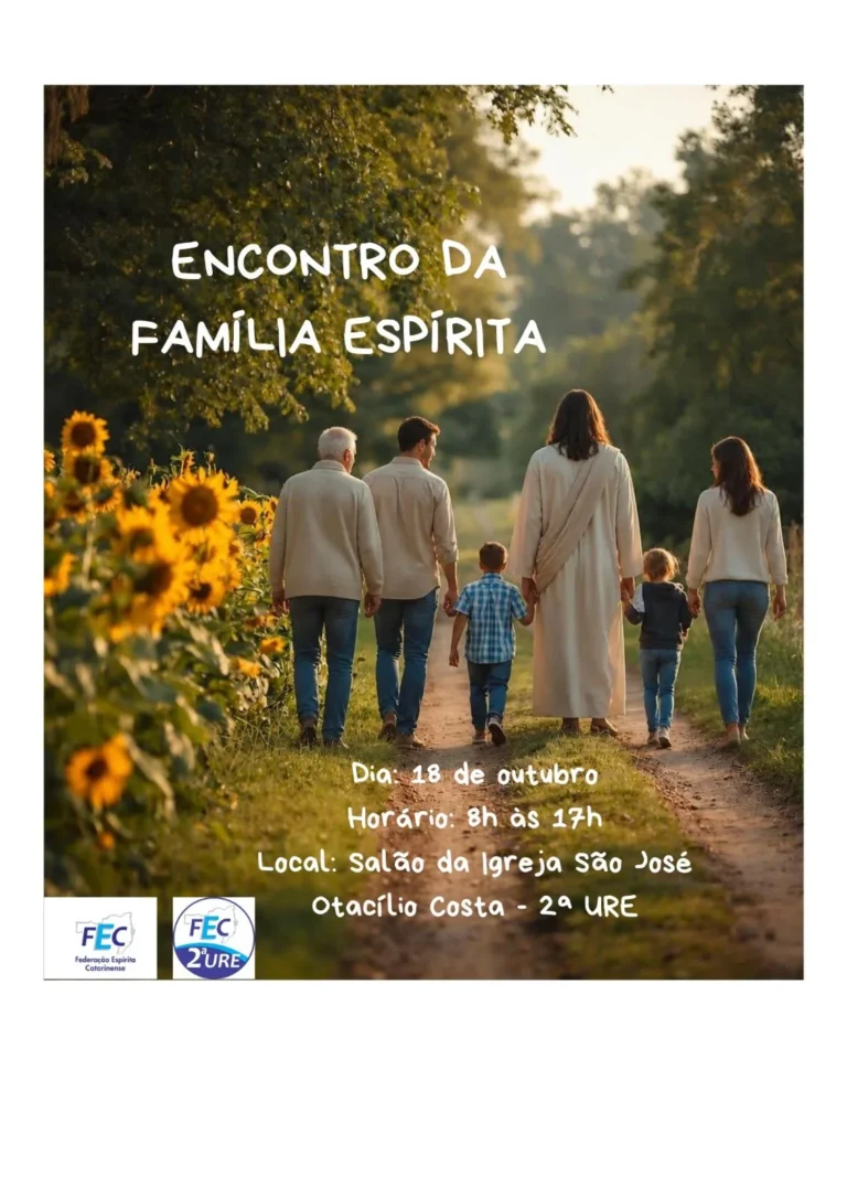 Cartaz de divulgação do Encontro da Família Espírita da 2ª URE, integrado à Conreginha 2026, em Otacílio Costa (SC)