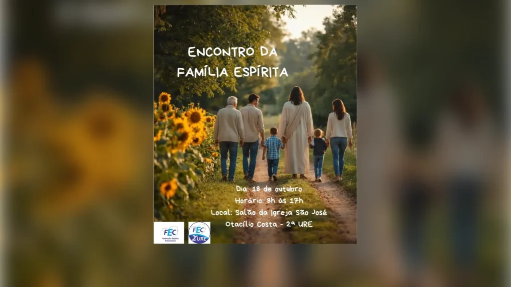 Cartaz de divulgação do Encontro da Família Espírita da 2ª URE, integrado à Conreginha 2026, em Otacílio Costa (SC)